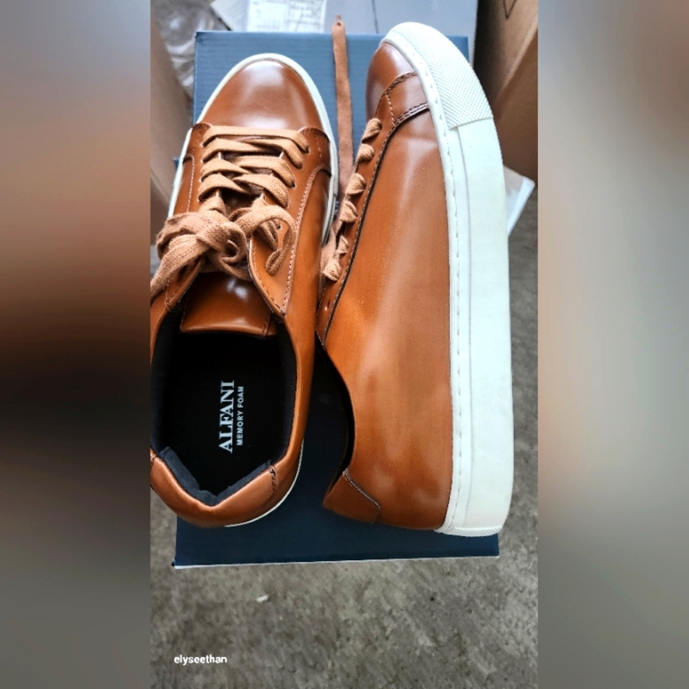 Alfani Tan and White Sneakers with Leather Upper